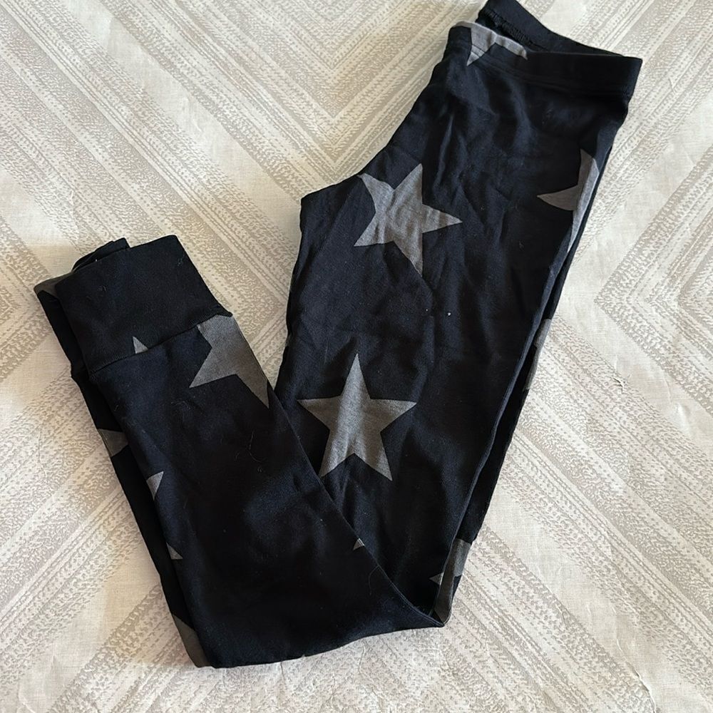 Nununu Girls Size 6-7 Black Gray Star Print Leggings Cotton